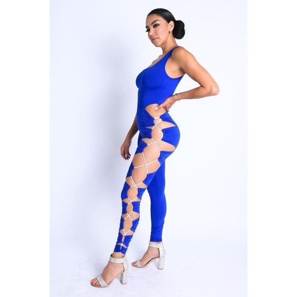 Womens Asymmetric One Shoulder Cut Out Bodycon Jumpsuit Club Party Sexy Jumpsuit - Picture 9 of 10